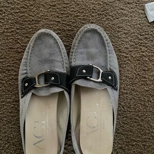 Metallic blue mule loafers